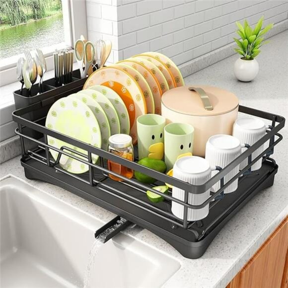 Stainless Steel Dish Drying Rack Large Kitchen Counter Drainer with Holder - Picture 7 of 7